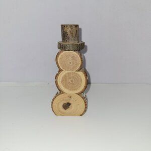 Handmade Wood Slice Snowman Figurine * Wooden Snowman